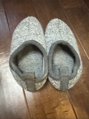 Cozy Gray Wool Blend Slip-On hard sole Slippers